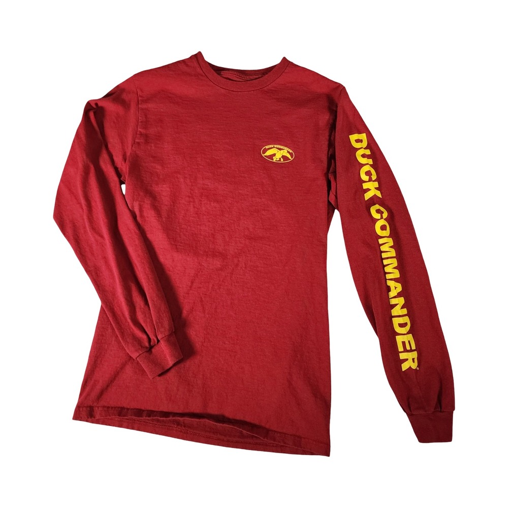 Duck Commander Long Sleeve T Shirt Red‎ Yellow Logo Size S Cotton